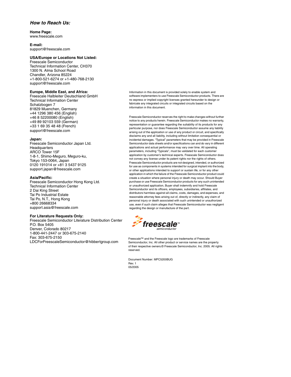 How to reach us | Freescale Semiconductor MPC5200B User Manual | Page 762 / 762