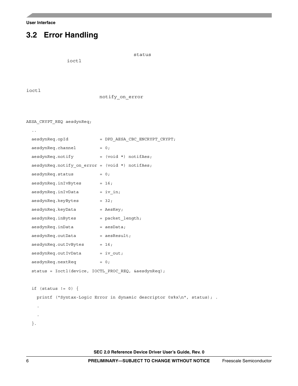 2 error handling | Freescale Semiconductor SEC2SWUG User Manual | Page 6 / 44