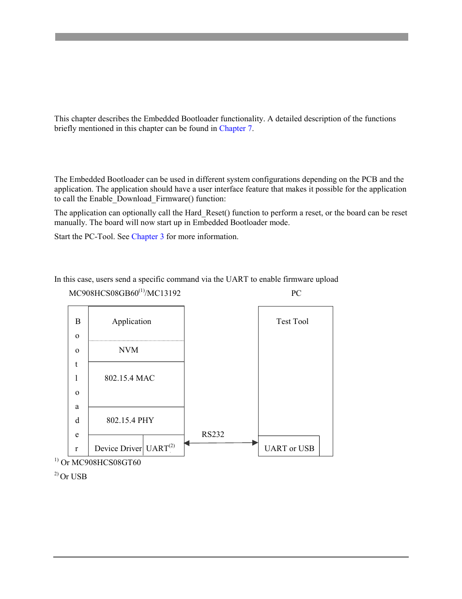 Using the embedded bootloader, Upload firmware, Use case one | Chapter 2 using the embedded bootloader -1, Upload firmware -1, Use case one -1, Chapter 2 using the embedded bootloader, 1 upload firmware, 1 use case one | Freescale Semiconductor 802.15.4 User Manual | Page 13 / 66