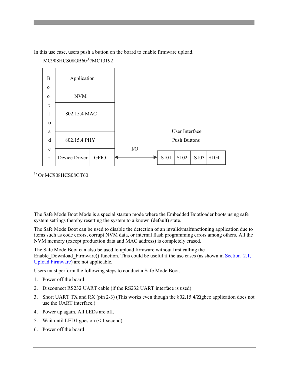 Use case two, Safe mode boot, Use case two -2 | Safe mode boot -2, Section 2.1.3, safe mode boot, 2 use case two, 3 safe mode boot | Freescale Semiconductor 802.15.4 User Manual | Page 14 / 66