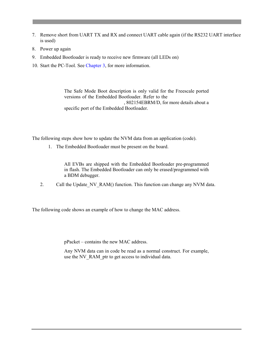 Updating non-volatile memory (nvm), An example of how to change the mac address, Updating non-volatile memory (nvm) -3 | An example of how to change the mac address -3, 1 an example of how to change the mac address | Freescale Semiconductor 802.15.4 User Manual | Page 15 / 66