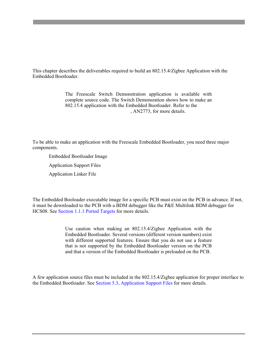 Application integration reference guide, Product deliverables, Embedded bootloader image | Application support files, Product deliverables -1, Embedded bootloader image -1, Application support files -1, Chapter 5 application integration reference guide, 1 product deliverables | Freescale Semiconductor 802.15.4 User Manual | Page 37 / 66
