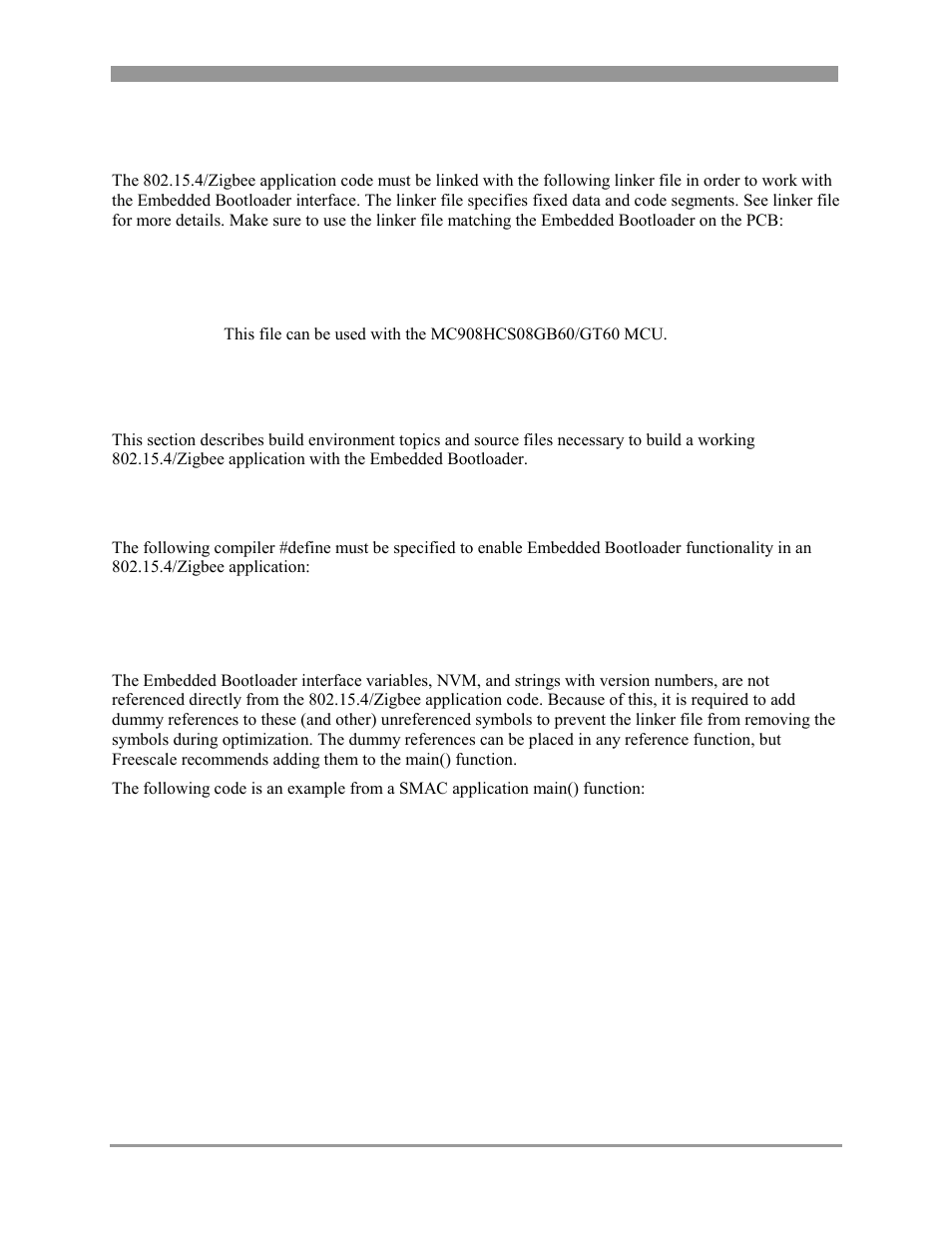 Application linker file, Application, Compiler defines | Unreferenced symbols, Application linker file -2, Application -2, Compiler defines -2, Unreferenced symbols -2, 2 application, 3 application linker file | Freescale Semiconductor 802.15.4 User Manual | Page 38 / 66