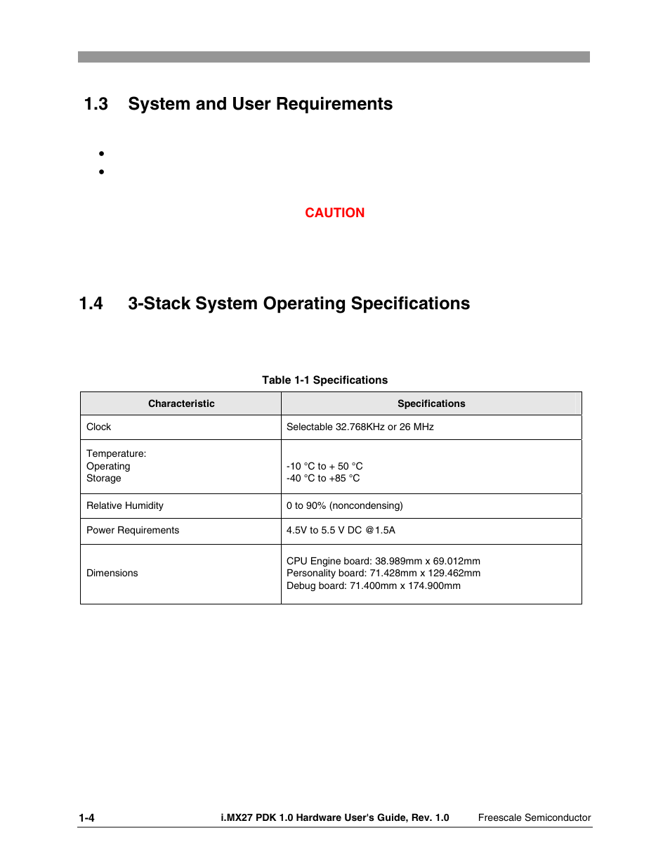3 system and user requirements, 4 3-stack system operating specifications | Freescale Semiconductor i.MX27 PDK 1.0 User Manual | Page 11 / 53