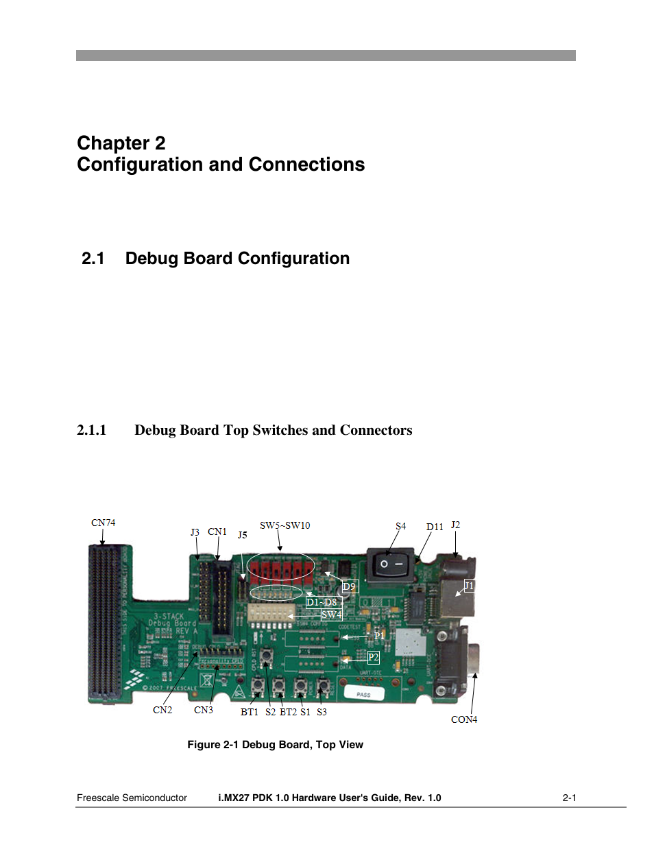 Chapter 2 configuration and connections, 1 debug board configuration | Freescale Semiconductor i.MX27 PDK 1.0 User Manual | Page 12 / 53
