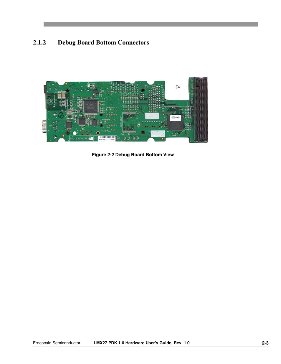 2 debug board bottom connectors | Freescale Semiconductor i.MX27 PDK 1.0 User Manual | Page 14 / 53