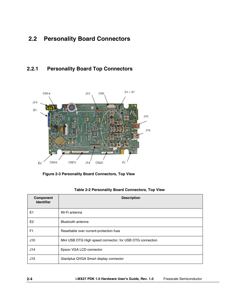 2 personality board connectors, 1 personality board top connectors | Freescale Semiconductor i.MX27 PDK 1.0 User Manual | Page 15 / 53