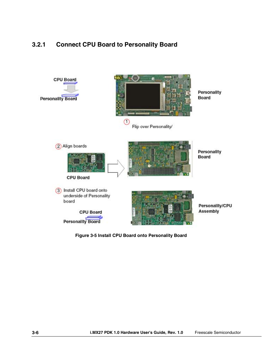 1 connect cpu board to personality board | Freescale Semiconductor i.MX27 PDK 1.0 User Manual | Page 24 / 53