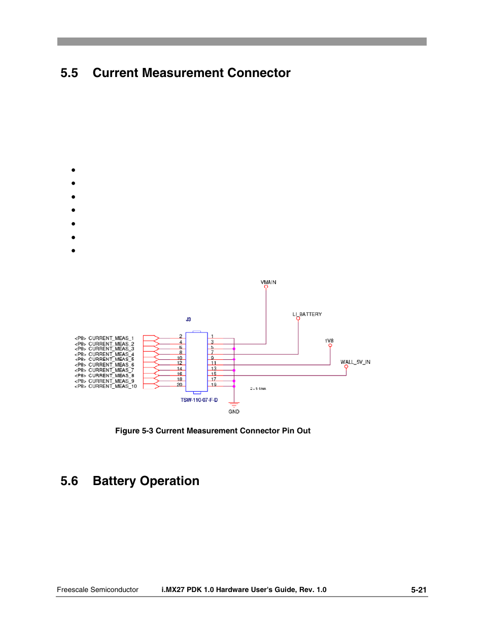 5 current measurement connector, 6 battery operation | Freescale Semiconductor i.MX27 PDK 1.0 User Manual | Page 53 / 53
