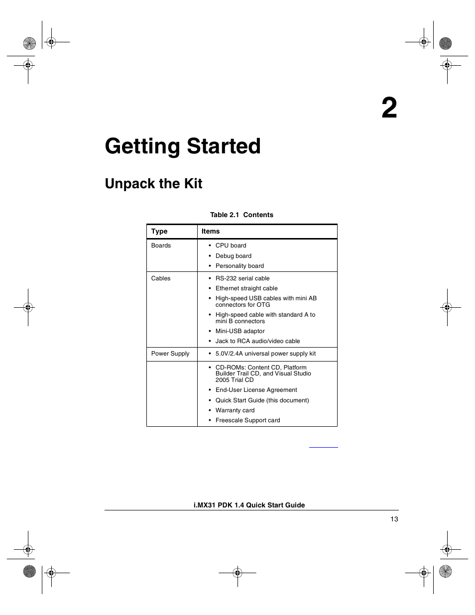 Getting started, Unpack the kit | Freescale Semiconductor Windows Embedded CE 6.0/Windows CE 5.0 i.MX31 PDK 1.4 User Manual | Page 15 / 48