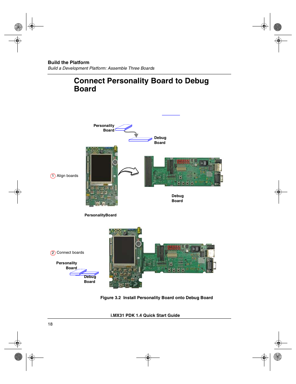 Connect personality board to debug board | Freescale Semiconductor Windows Embedded CE 6.0/Windows CE 5.0 i.MX31 PDK 1.4 User Manual | Page 20 / 48