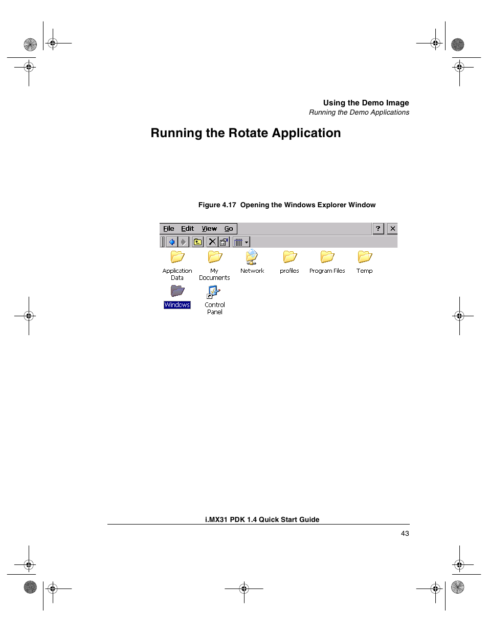 Running the rotate application | Freescale Semiconductor Windows Embedded CE 6.0/Windows CE 5.0 i.MX31 PDK 1.4 User Manual | Page 45 / 48