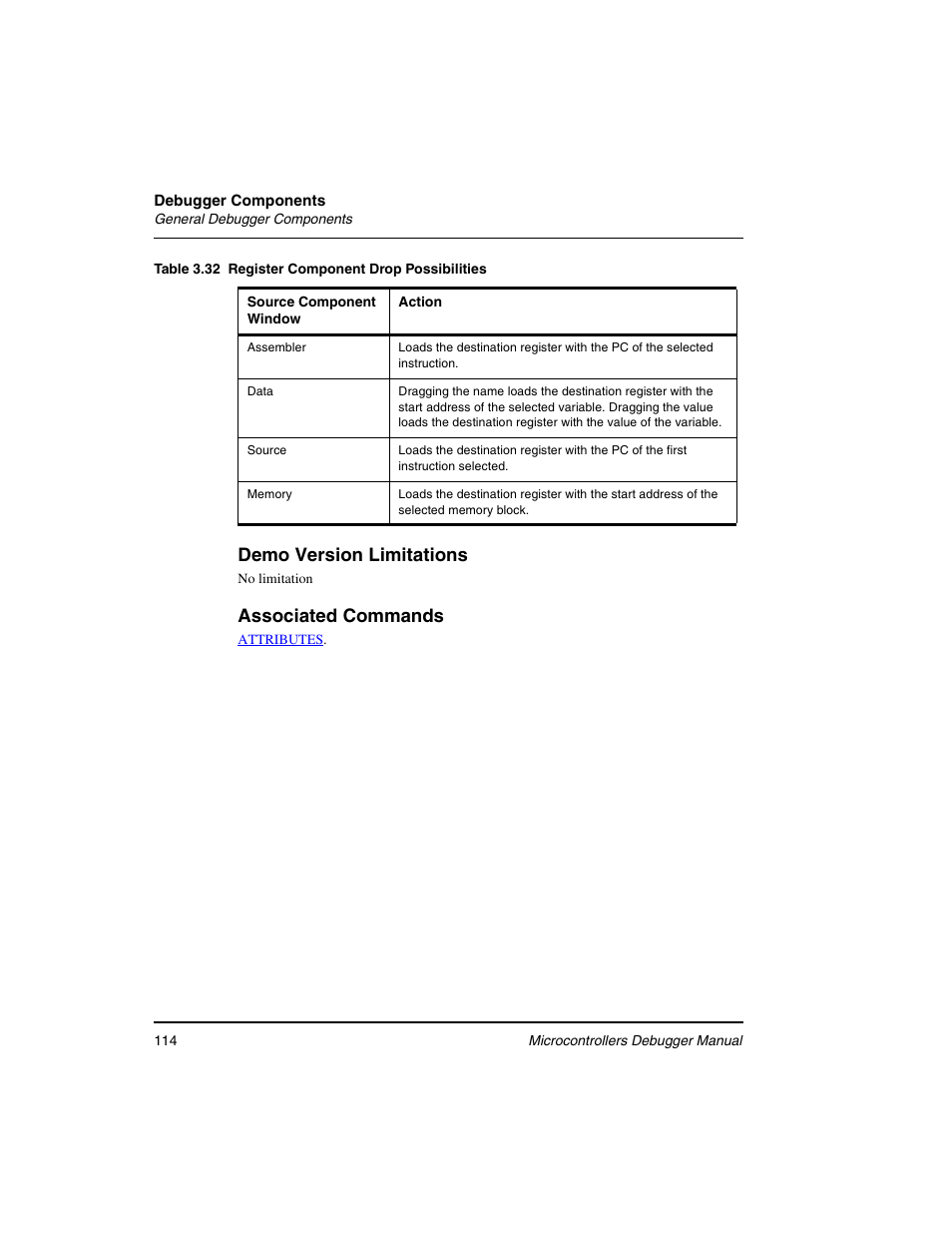 Demo version limitations, Associated commands | Freescale Semiconductor Microcontrollers User Manual | Page 114 / 892