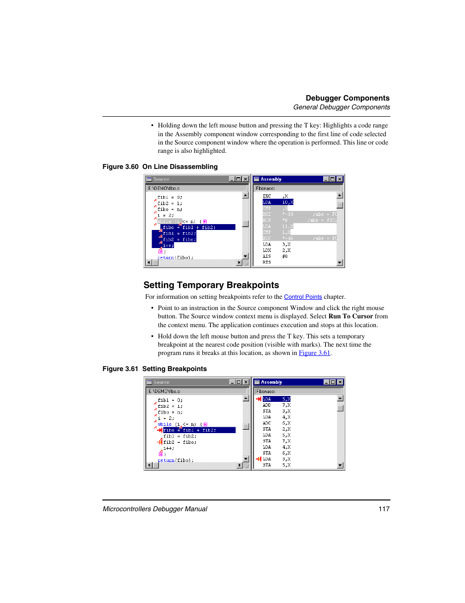 Figure 3.60, Setting temporary breakpoints | Freescale Semiconductor Microcontrollers User Manual | Page 117 / 892