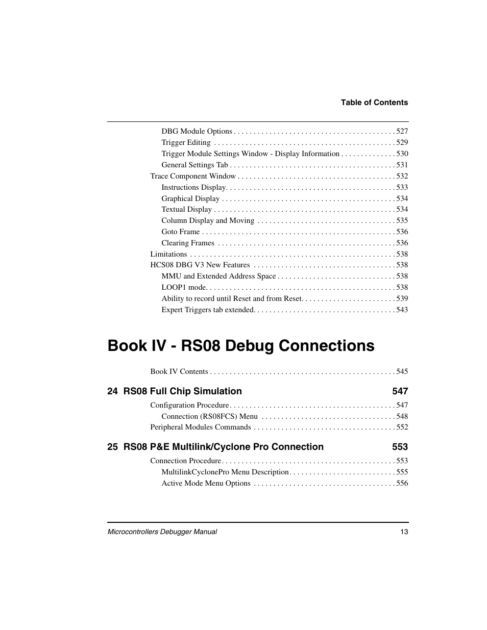 Book iv - rs08 debug connections | Freescale Semiconductor Microcontrollers User Manual | Page 13 / 892