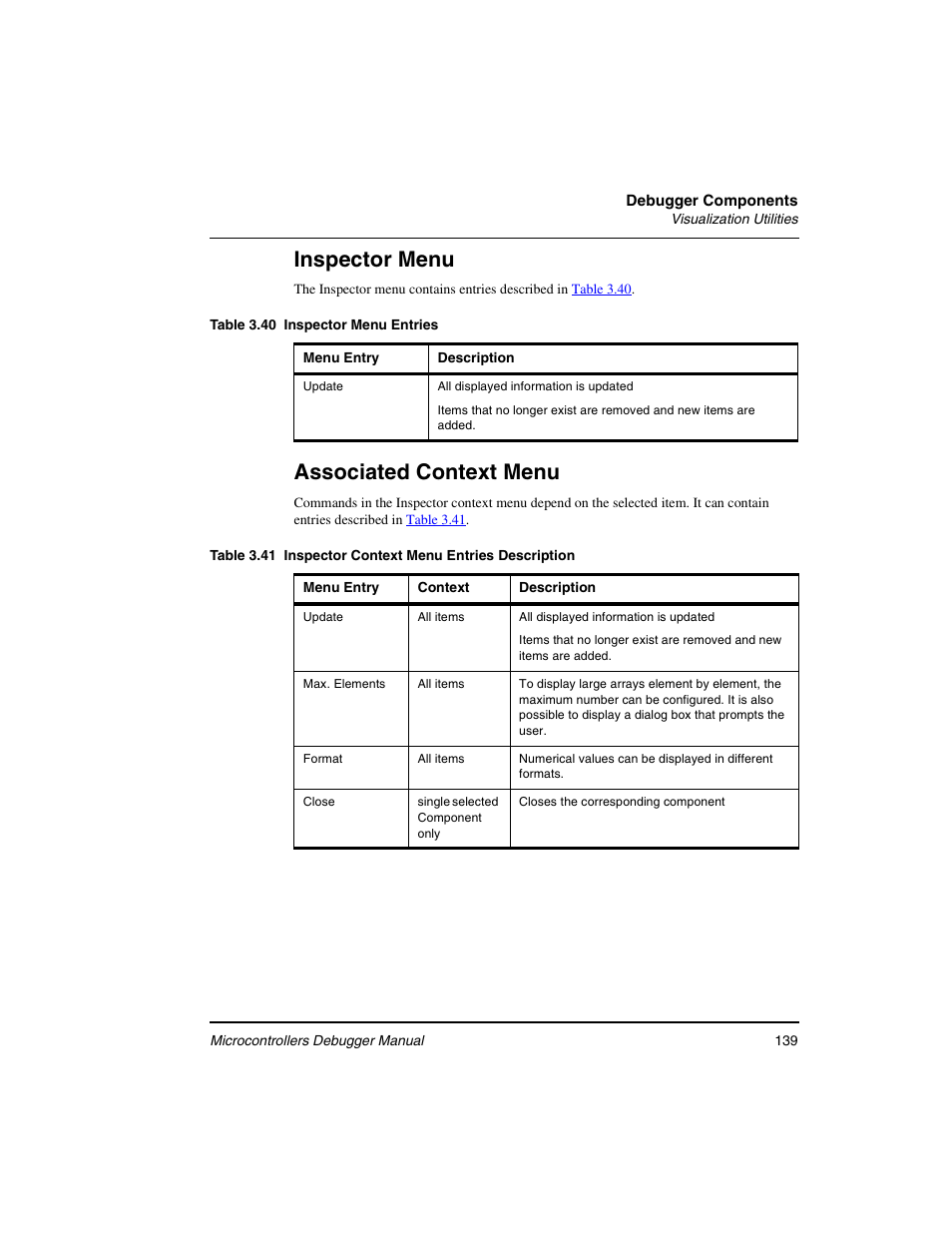 Inspector menu, Associated context menu | Freescale Semiconductor Microcontrollers User Manual | Page 139 / 892