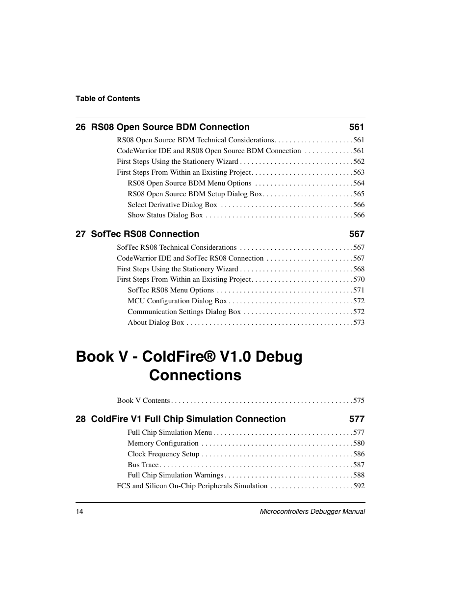 Book v - coldfire® v1.0 debug connections | Freescale Semiconductor Microcontrollers User Manual | Page 14 / 892