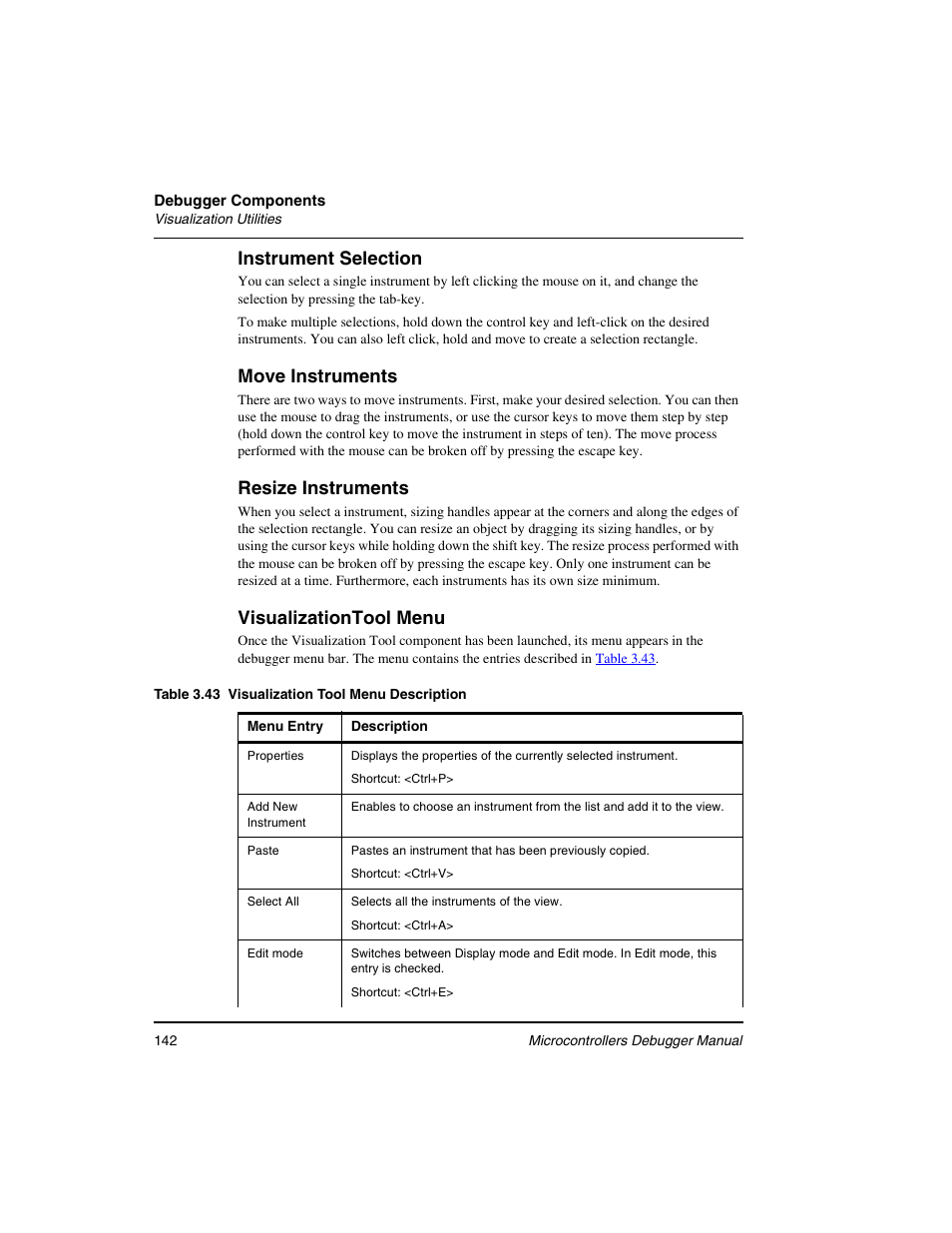 Visualizationtool menu, Instrument selection, Move instruments | Resize instruments | Freescale Semiconductor Microcontrollers User Manual | Page 142 / 892