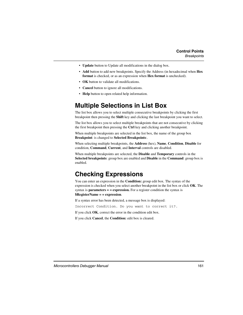 Multiple selections in list box, Checking expressions | Freescale Semiconductor Microcontrollers User Manual | Page 161 / 892