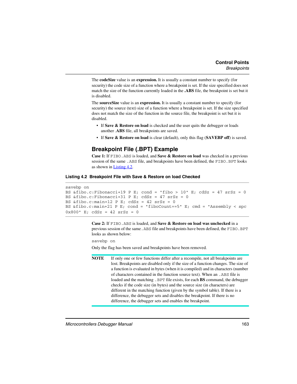 Breakpoint file (.bpt) example | Freescale Semiconductor Microcontrollers User Manual | Page 163 / 892
