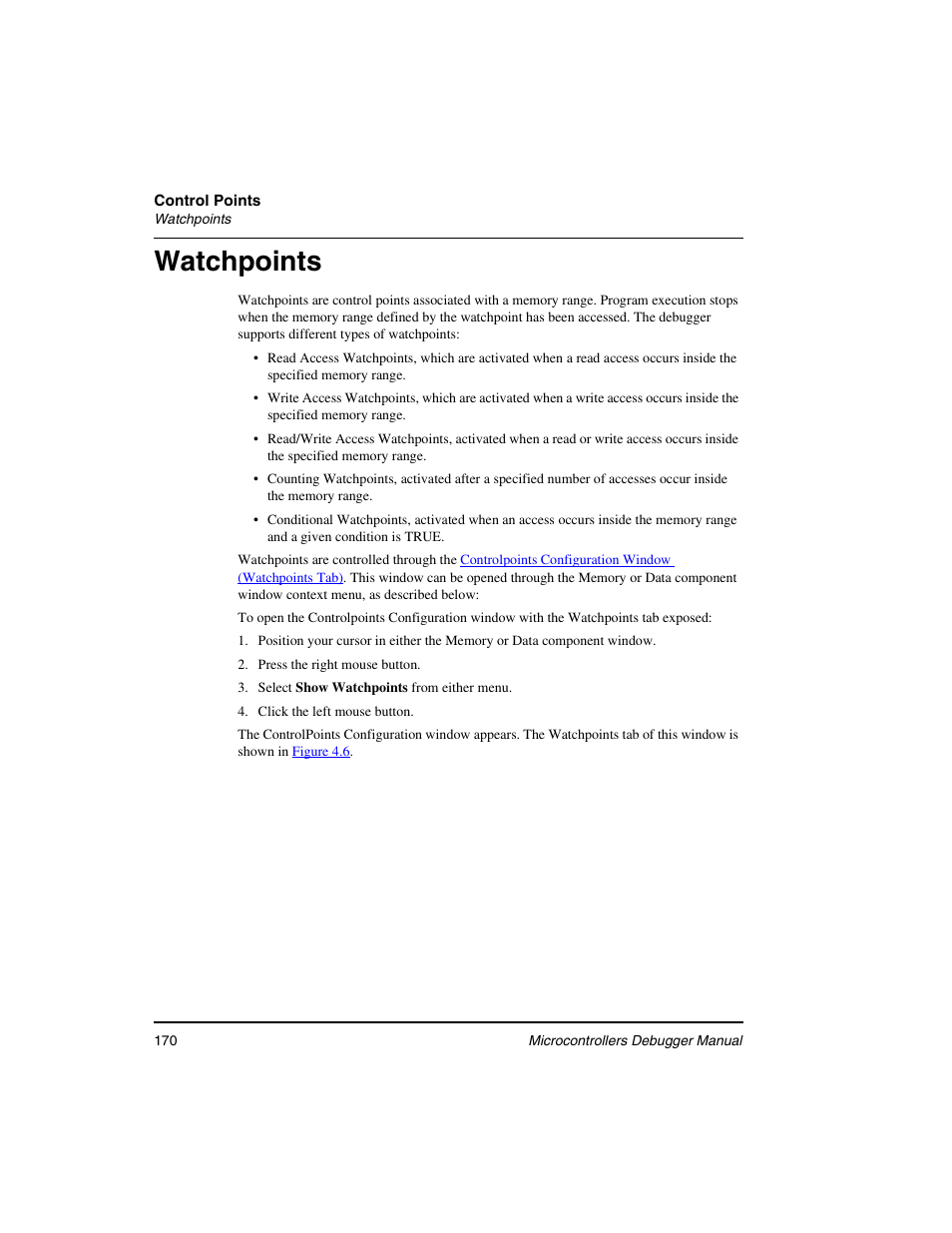 Watchpoints | Freescale Semiconductor Microcontrollers User Manual | Page 170 / 892