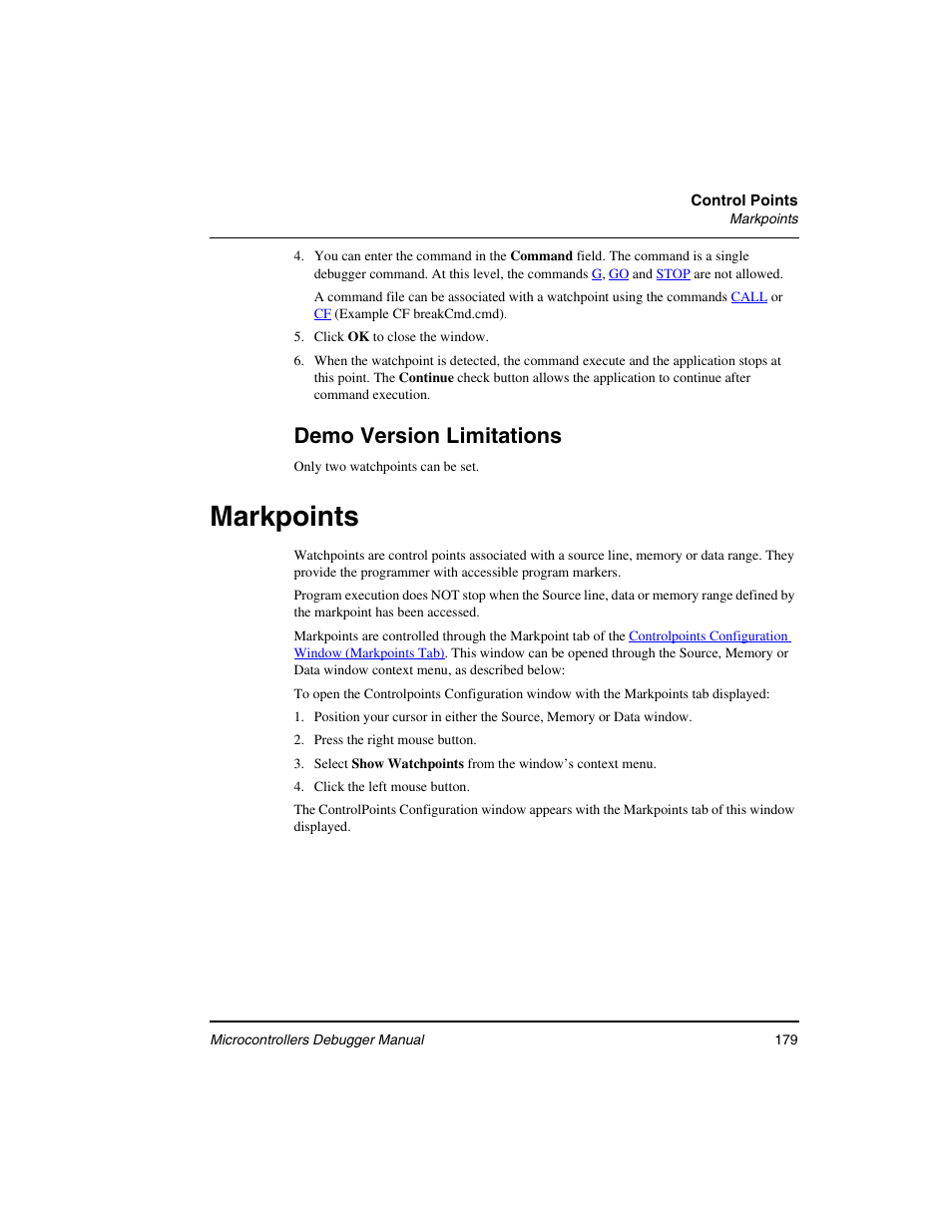 Markpoints, Demo version limitations | Freescale Semiconductor Microcontrollers User Manual | Page 179 / 892