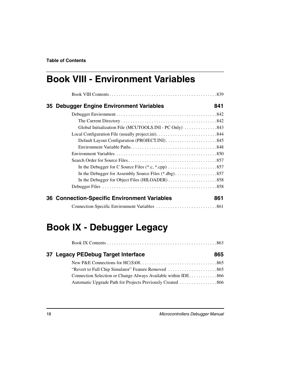 Book viii - environment variables, Book ix - debugger legacy | Freescale Semiconductor Microcontrollers User Manual | Page 18 / 892