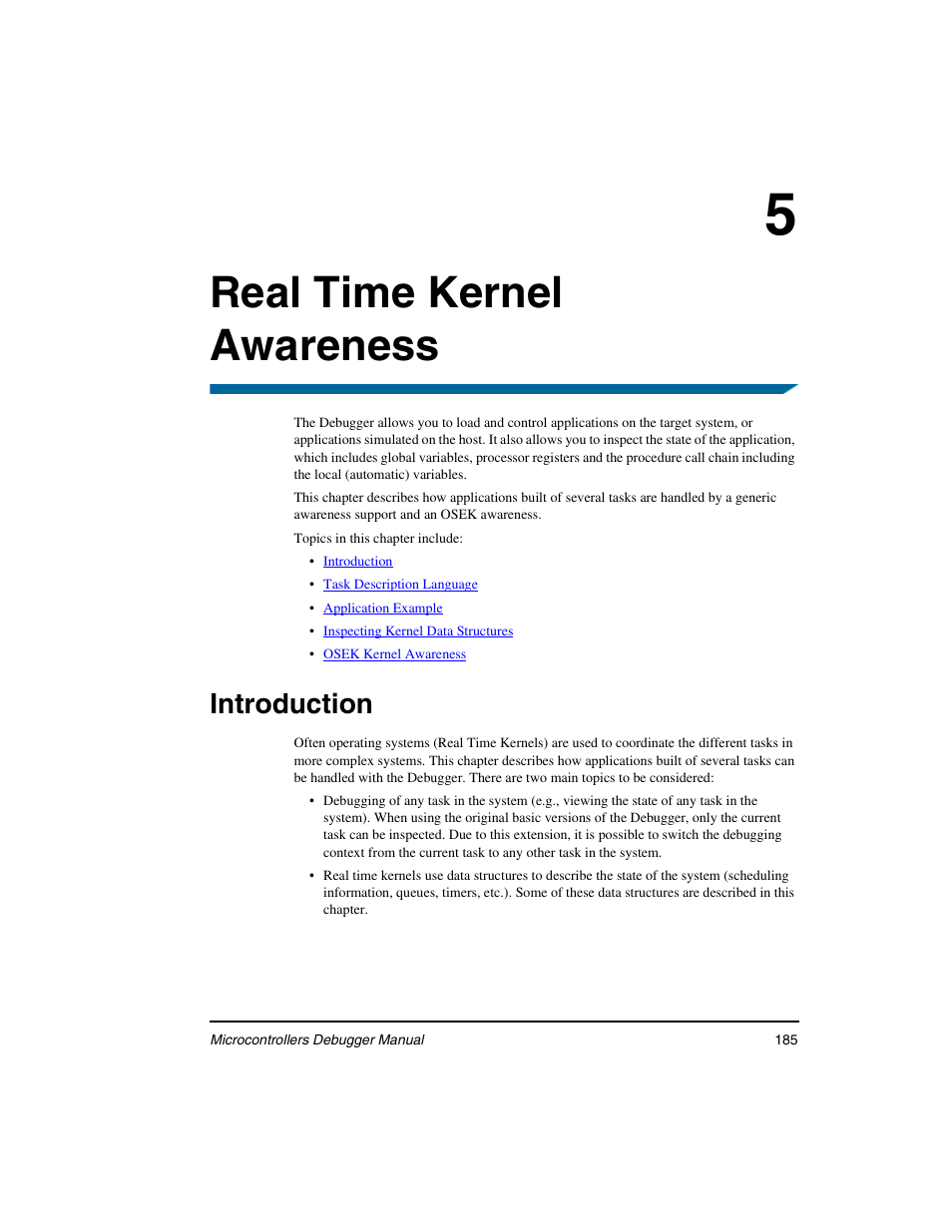 Real time kernel awareness, Introduction | Freescale Semiconductor Microcontrollers User Manual | Page 185 / 892