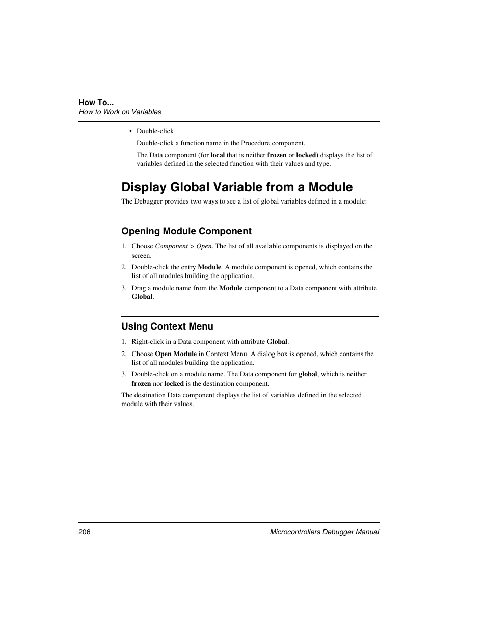 Display global variable from a module | Freescale Semiconductor Microcontrollers User Manual | Page 206 / 892