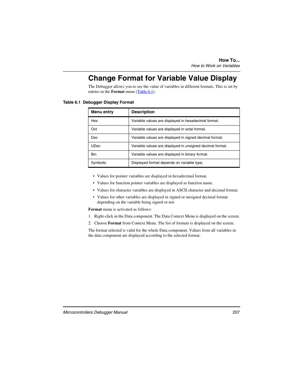 Change format for variable value display | Freescale Semiconductor Microcontrollers User Manual | Page 207 / 892