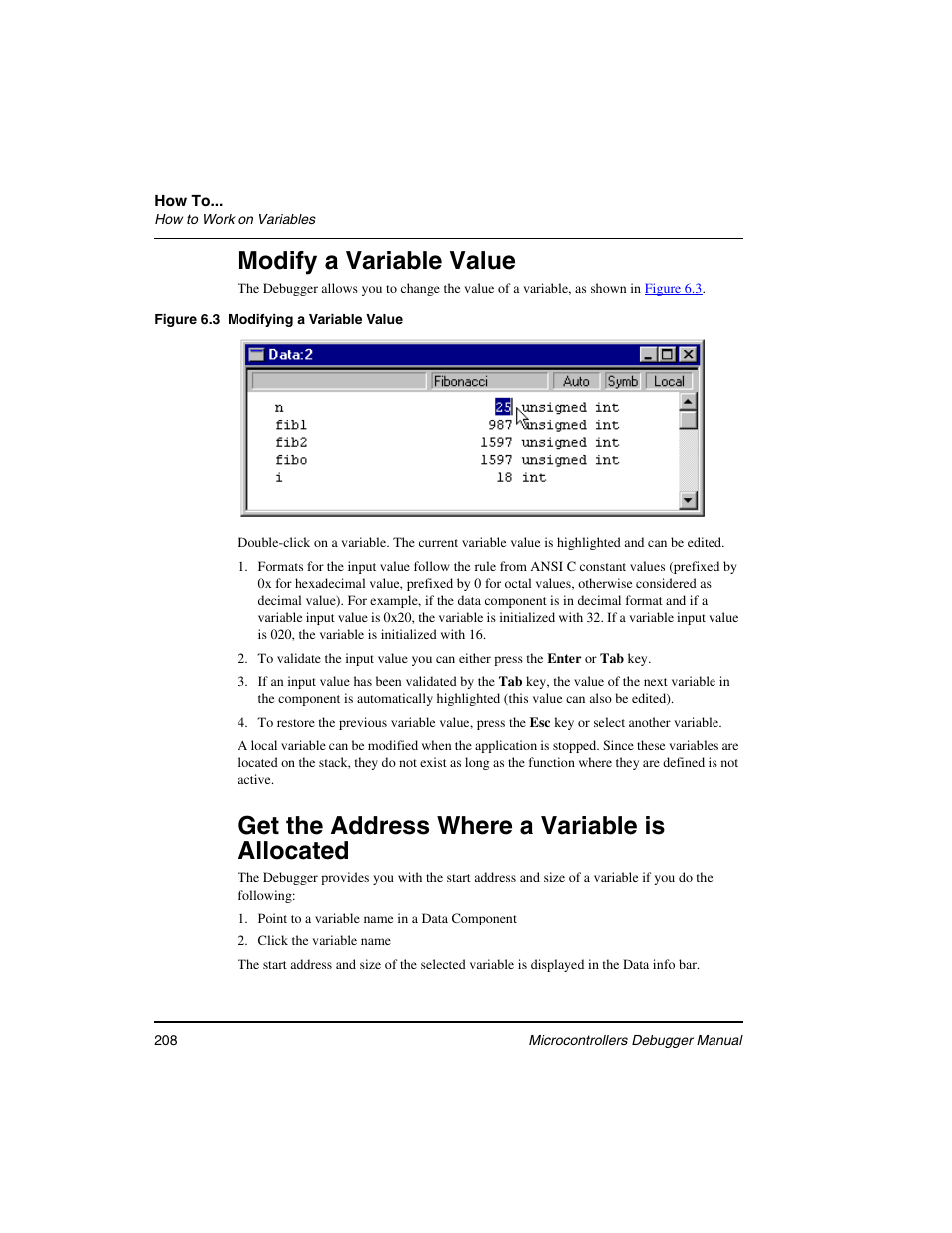 Modify a variable value, Get the address where a variable is allocated | Freescale Semiconductor Microcontrollers User Manual | Page 208 / 892