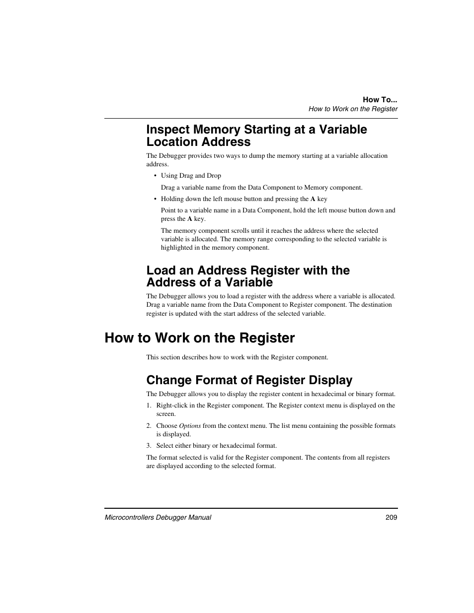 How to work on the register, Change format of register display | Freescale Semiconductor Microcontrollers User Manual | Page 209 / 892