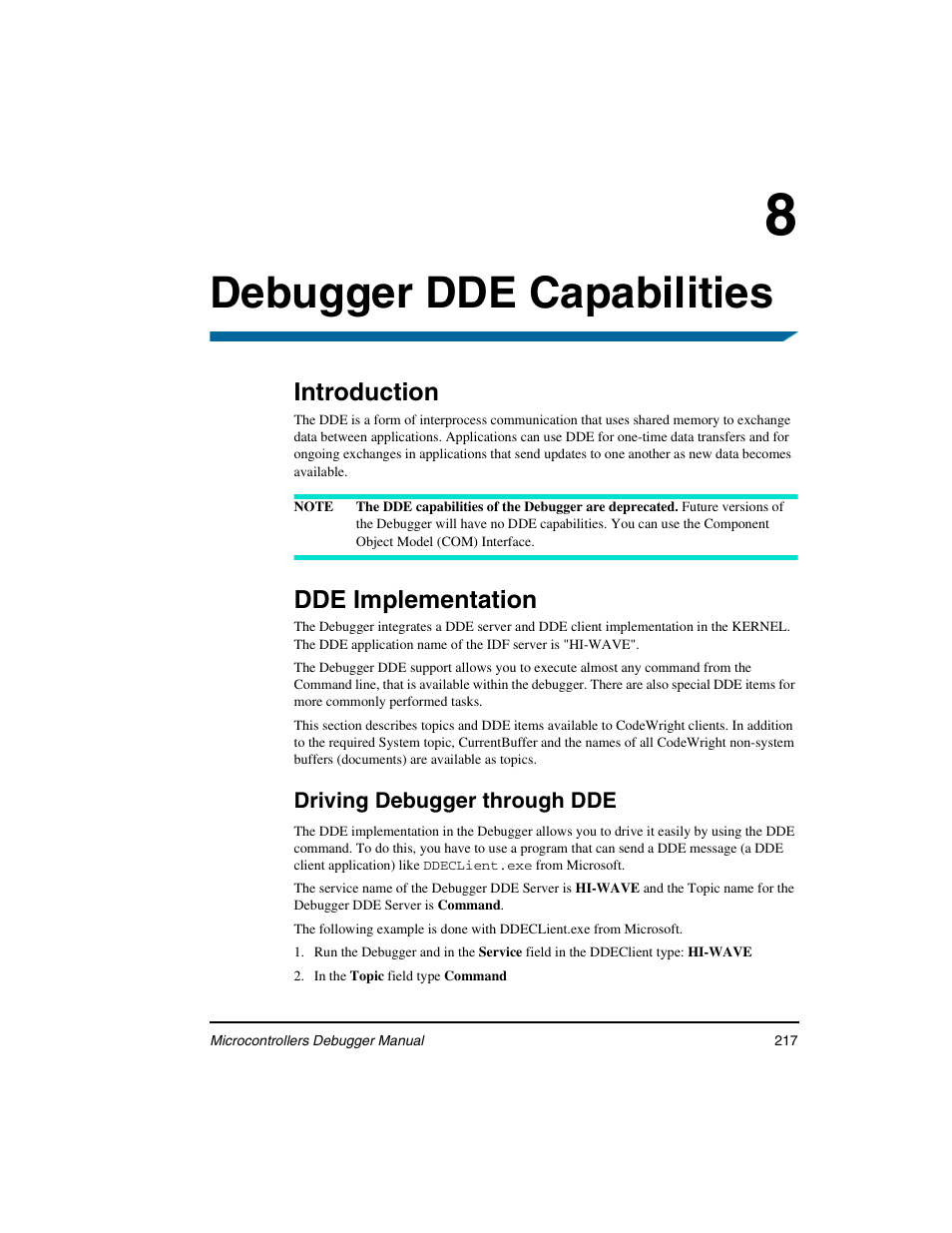 Debugger dde capabilities, Introduction, Dde implementation | Freescale Semiconductor Microcontrollers User Manual | Page 217 / 892