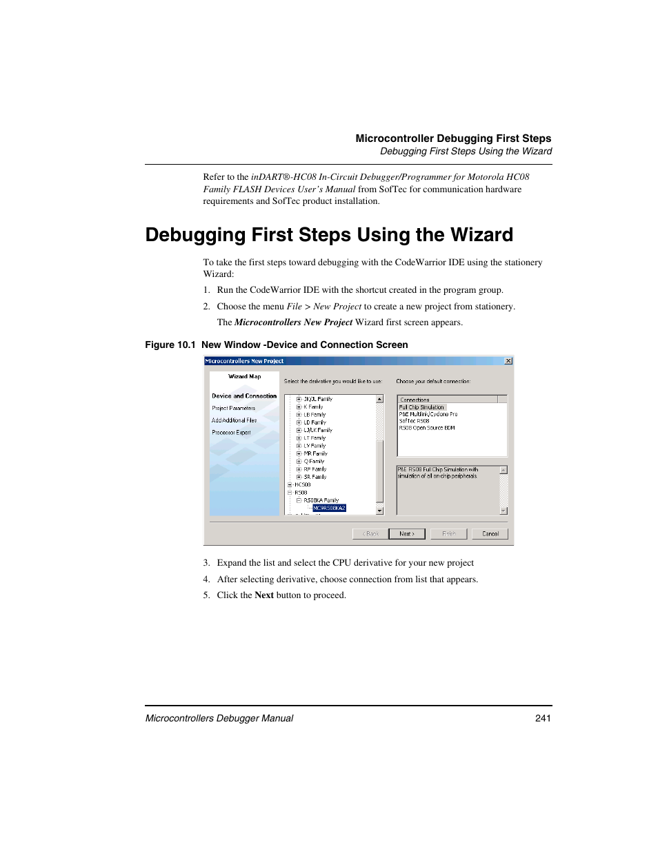 Debugging first steps using the wizard, Debugging, First steps using the wizard | Freescale Semiconductor Microcontrollers User Manual | Page 241 / 892