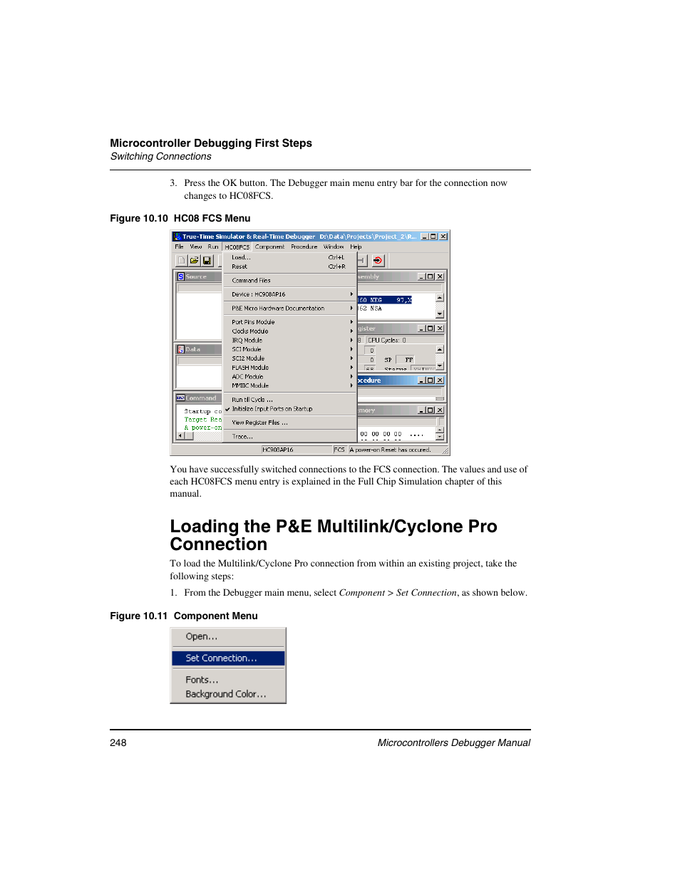 Loading the p&e multilink/cyclone pro connection | Freescale Semiconductor Microcontrollers User Manual | Page 248 / 892