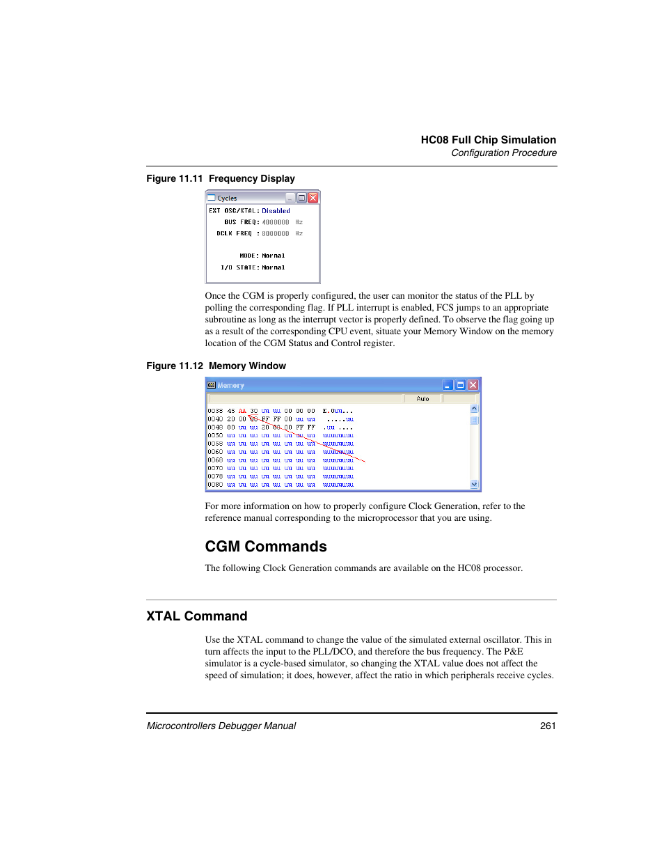 Xtal command, Cgm commands | Freescale Semiconductor Microcontrollers User Manual | Page 261 / 892