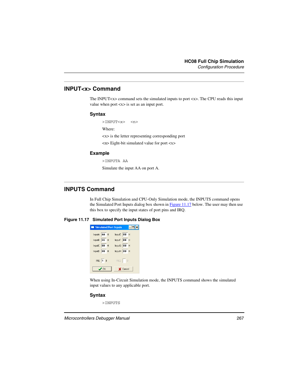 Input<x> command, Inputs command | Freescale Semiconductor Microcontrollers User Manual | Page 267 / 892