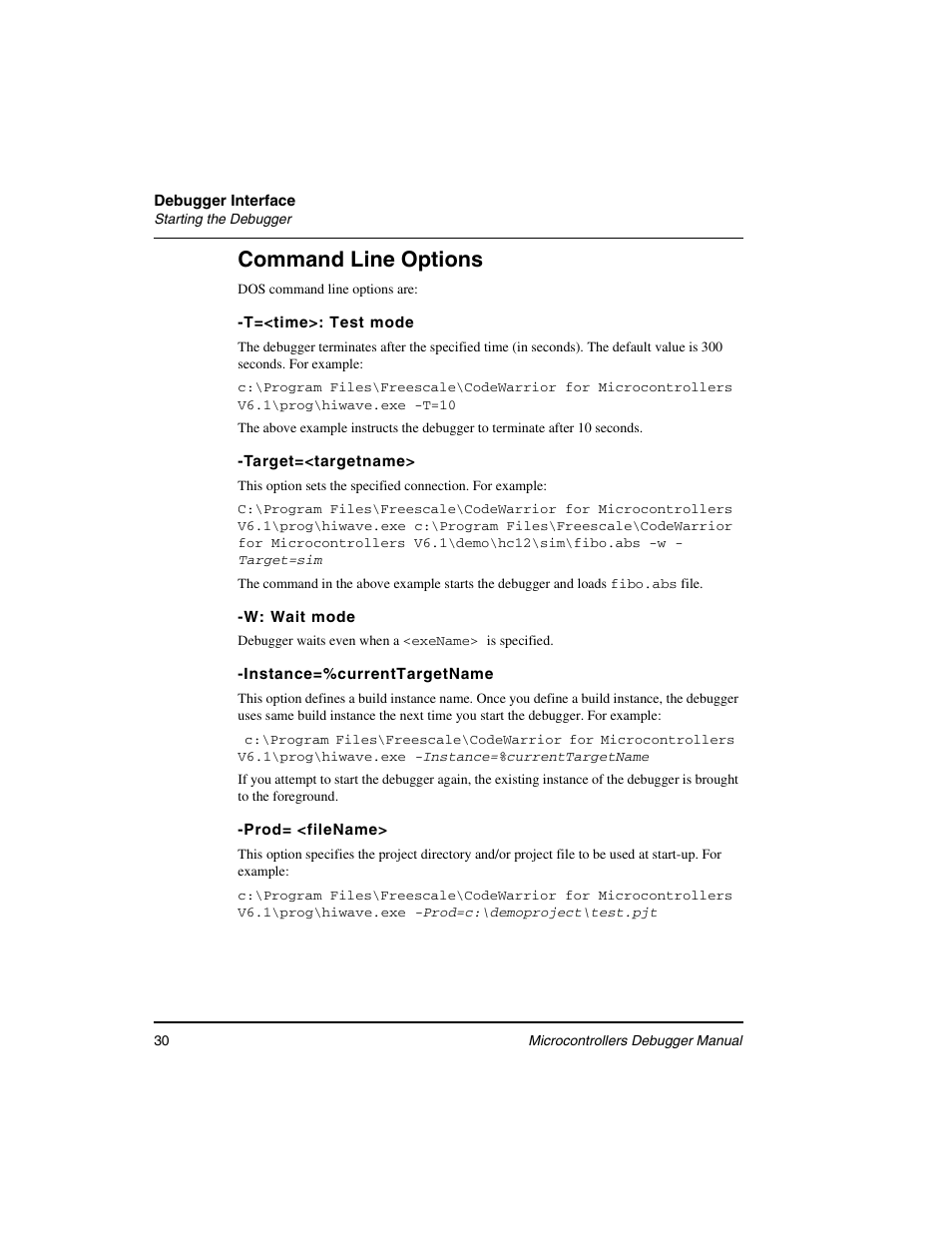 Command line options | Freescale Semiconductor Microcontrollers User Manual | Page 30 / 892