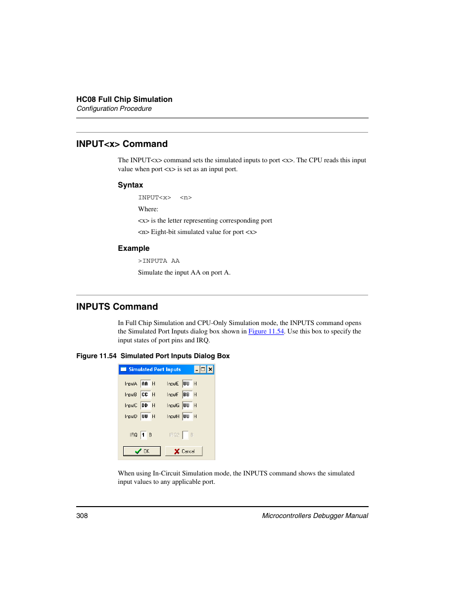 Input<x> command, Inputs command | Freescale Semiconductor Microcontrollers User Manual | Page 308 / 892