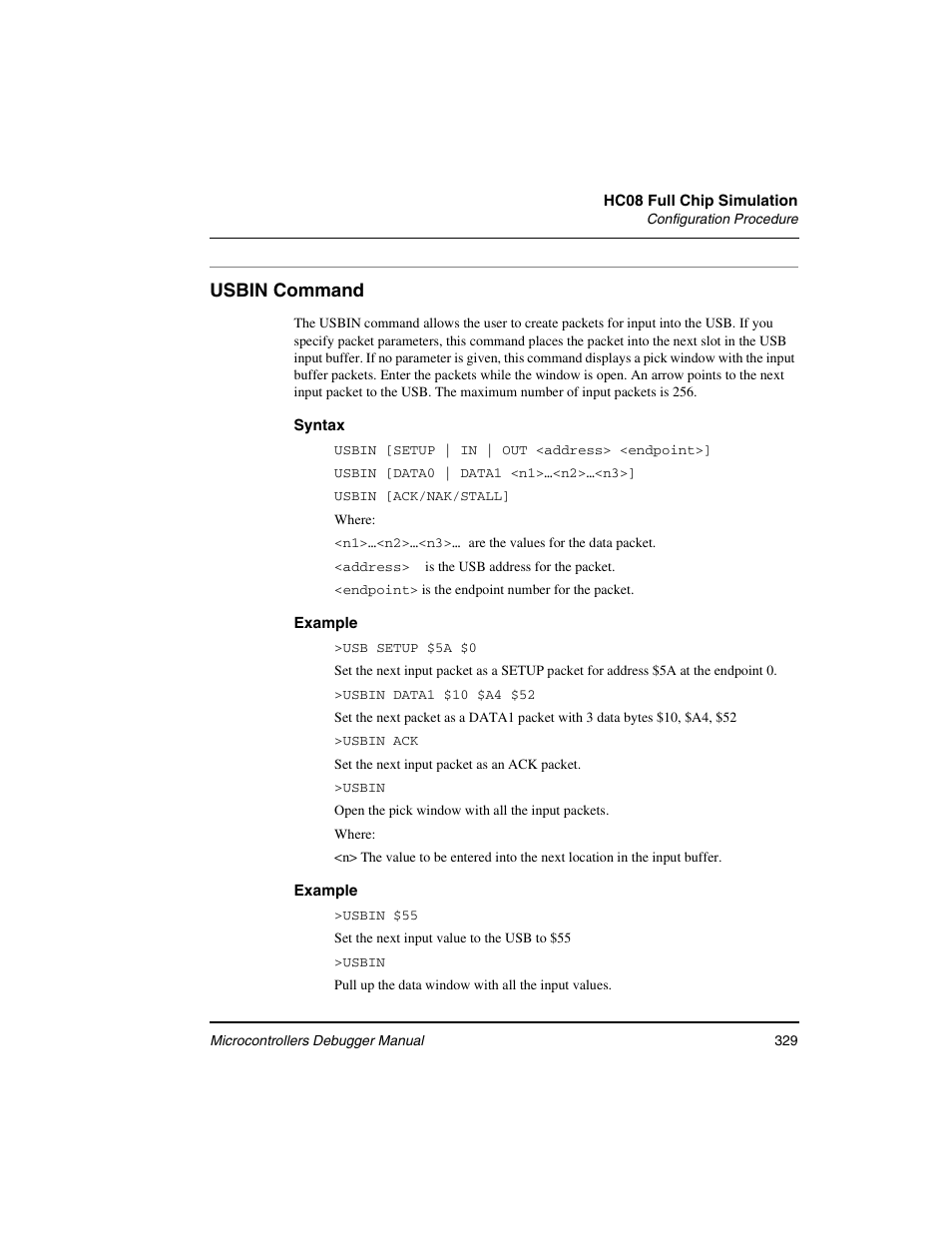 Usbin command | Freescale Semiconductor Microcontrollers User Manual | Page 329 / 892