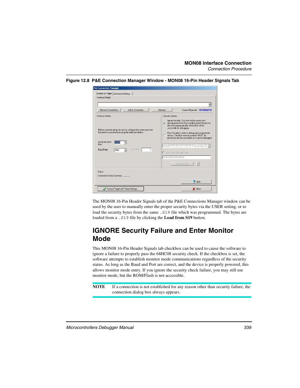 Ignore security failure and enter monitor mode | Freescale Semiconductor Microcontrollers User Manual | Page 339 / 892