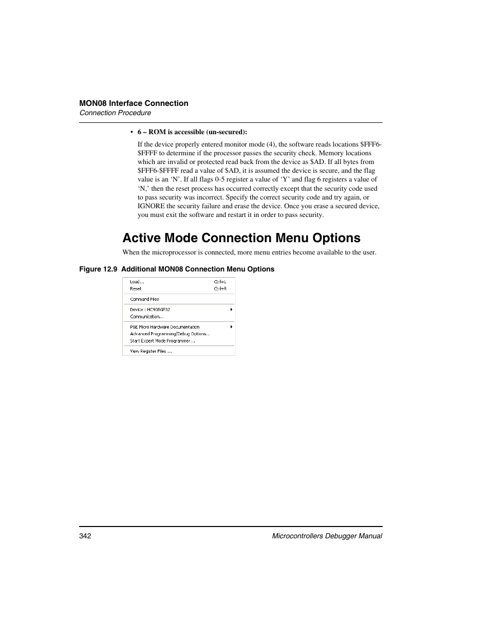 Active mode connection menu options | Freescale Semiconductor Microcontrollers User Manual | Page 342 / 892