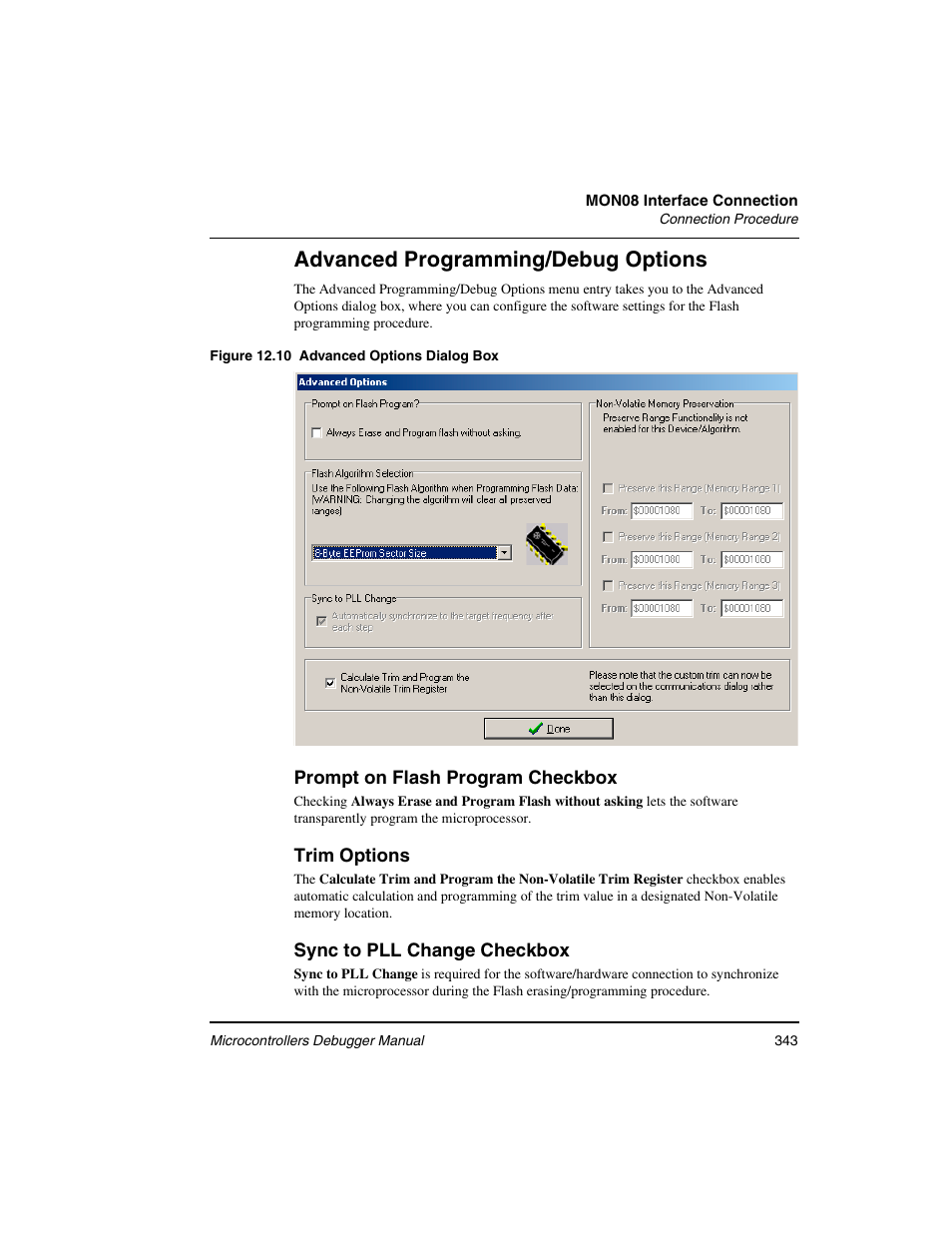 Advanced programming/debug options | Freescale Semiconductor Microcontrollers User Manual | Page 343 / 892