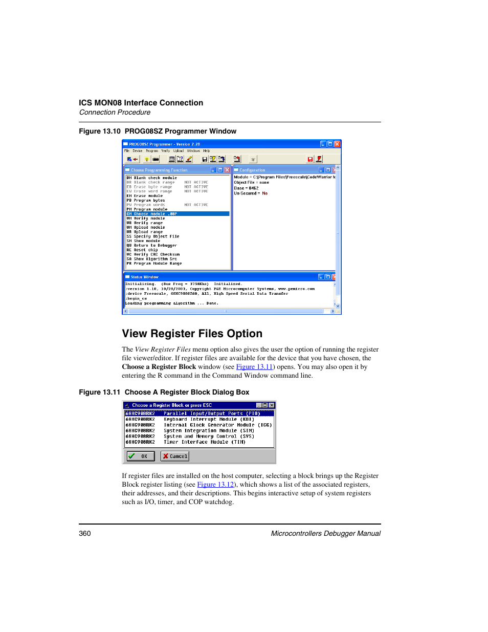 View register files option | Freescale Semiconductor Microcontrollers User Manual | Page 360 / 892