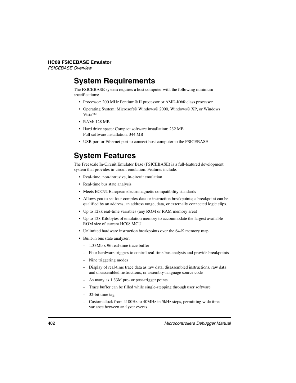 System requirements, System features | Freescale Semiconductor Microcontrollers User Manual | Page 402 / 892