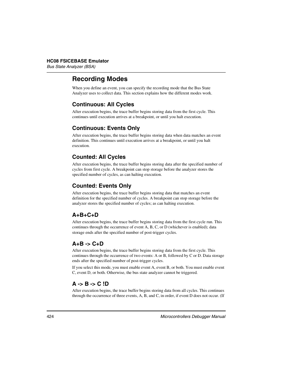 Recording modes | Freescale Semiconductor Microcontrollers User Manual | Page 424 / 892