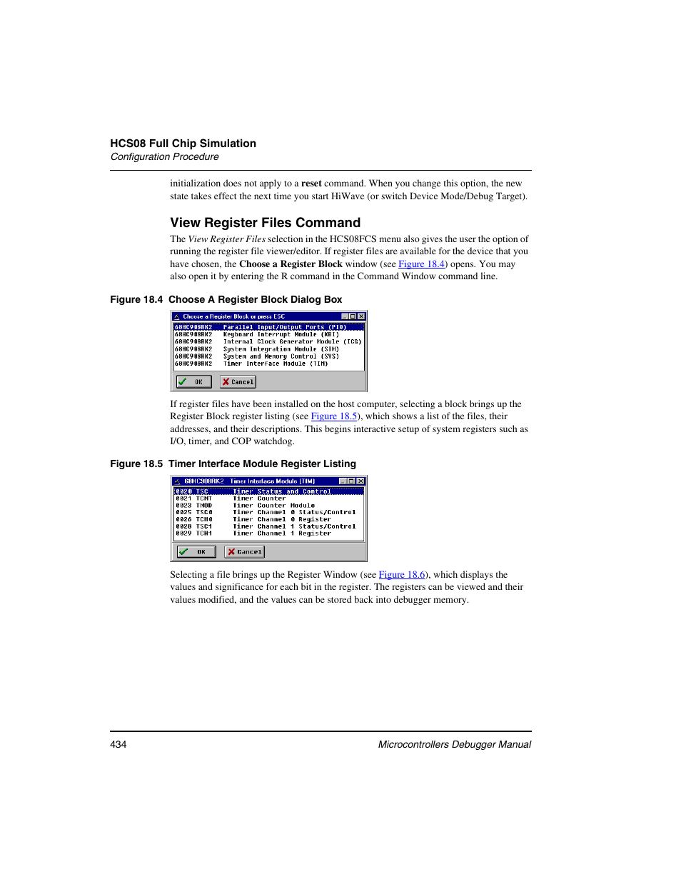 View register files command | Freescale Semiconductor Microcontrollers User Manual | Page 434 / 892