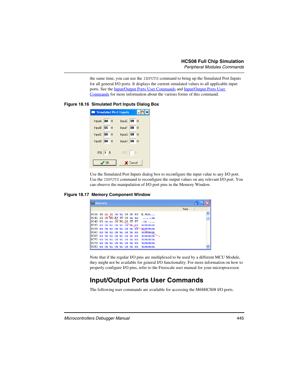 Input/output ports user commands | Freescale Semiconductor Microcontrollers User Manual | Page 445 / 892
