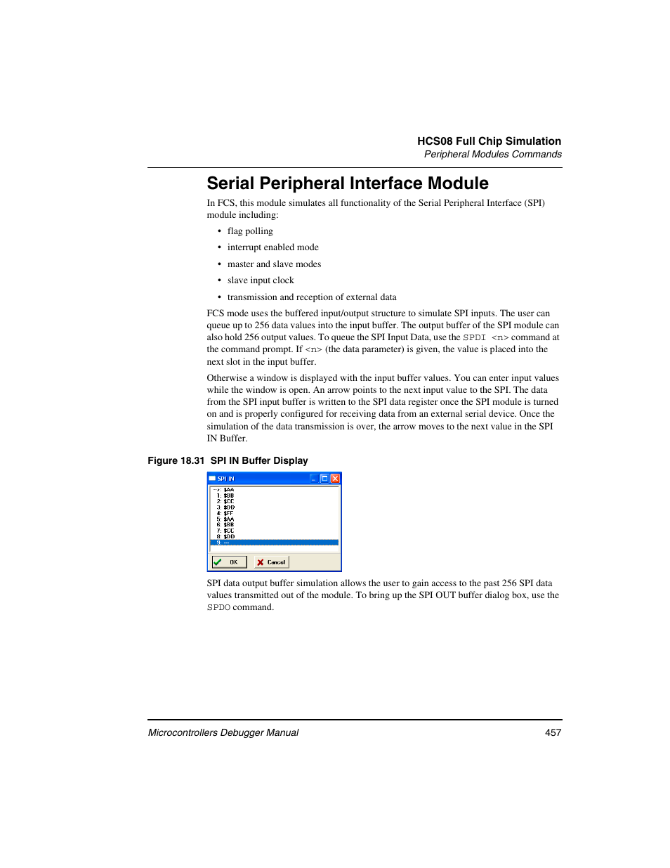 Serial peripheral interface module | Freescale Semiconductor Microcontrollers User Manual | Page 457 / 892