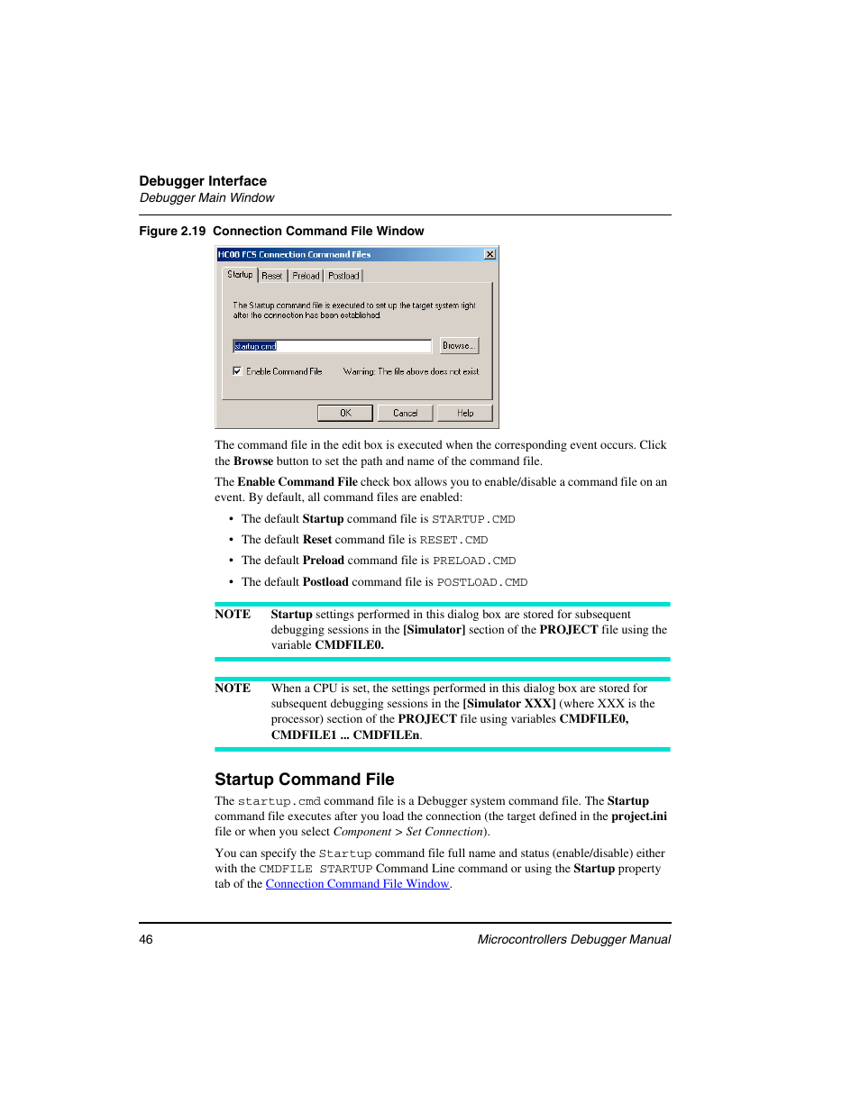 Figure 2.19, Startup command file | Freescale Semiconductor Microcontrollers User Manual | Page 46 / 892